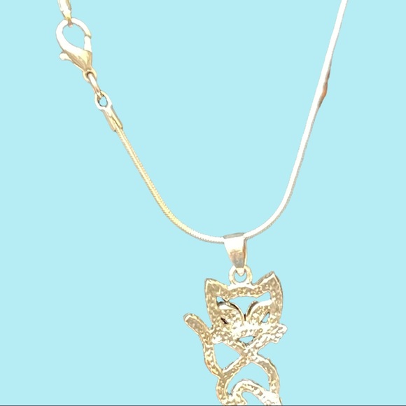 Vintage Rhinestone Cat Necklace Light Blue with Silver Tone Chain - Picture 3 of 3